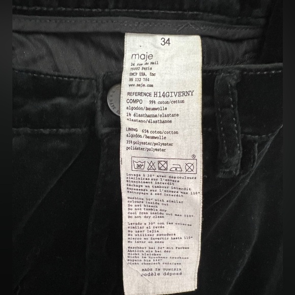Maje Velvet Black Trousers Pants Jeans 34 XS Grunge Old Money Classic Basic - Picture 6 of 13